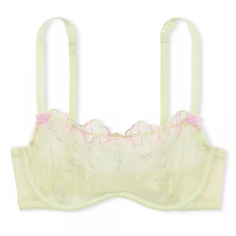 Victoria’s Secret PINK underlined lace butterfly embroidered under scoop bra